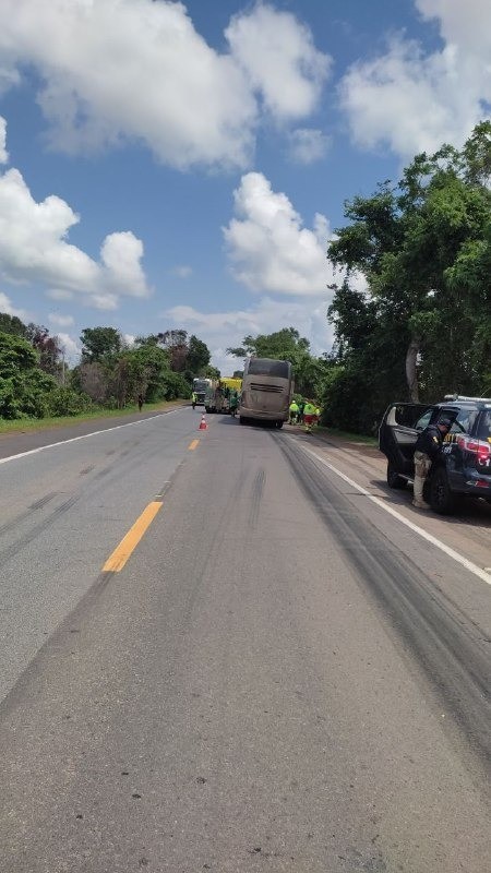 Ônibus e carreta se envolvem em acidente na BR-153 e deixam duas pessoas feridas