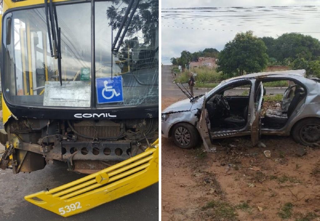 Adolescentes ficam em estado grave após jovem de 17 anos pegar carro sem autorização e bater em ônibus, diz PM